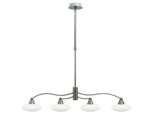 Miniaturka 2 - Lampa wisząca Nevotona satynowy nikiel – cztery białe szklane klosze na białym tle