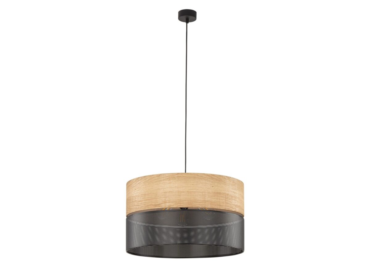 Lampa wisząca Nicol 3-punktowa czarna z dekorem dębu