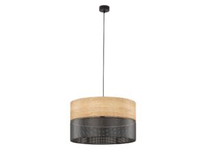 Miniaturka 2 - Lampa wisząca Nicol 3-punktowa z czarnym stelażem i drewnianym akcentem na białym tle