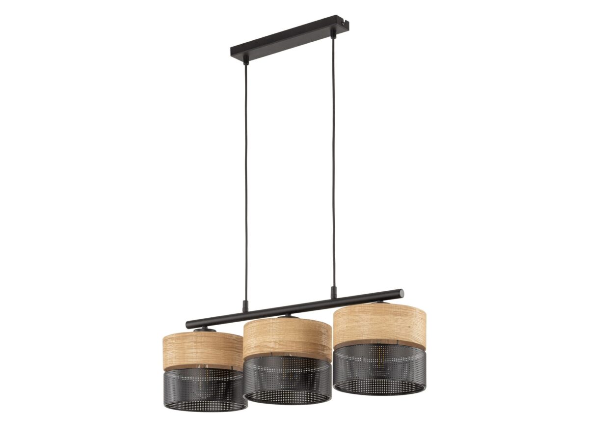 Lampa wisząca Nicol 3-punktowa 70 cm czarna i dąb naturalny