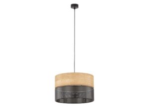 Miniaturka 2 - Lampa wisząca Nicol z dekorem dębu i czarnym ażurowym kloszem