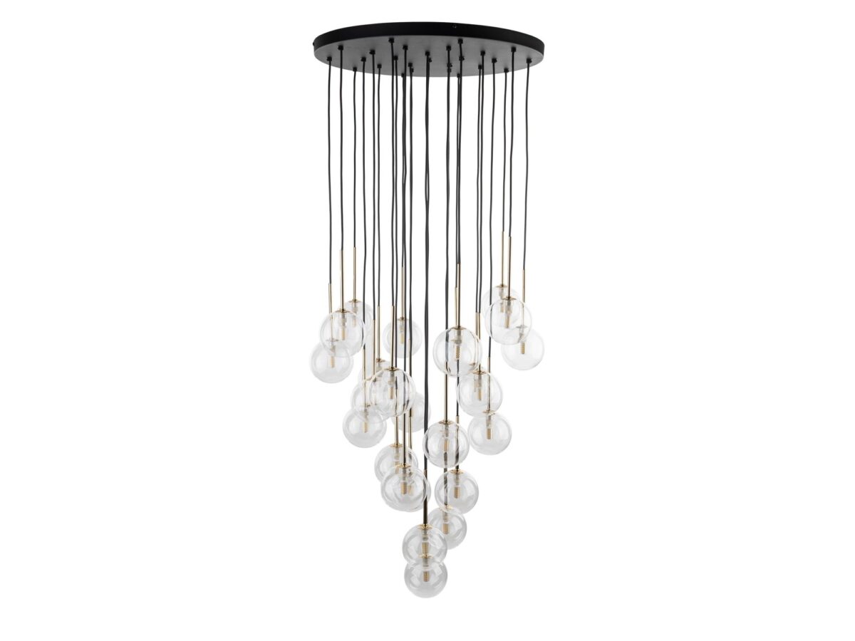 Lampa wisząca Nilos 26-punktowa czarno-złota ze szkłem