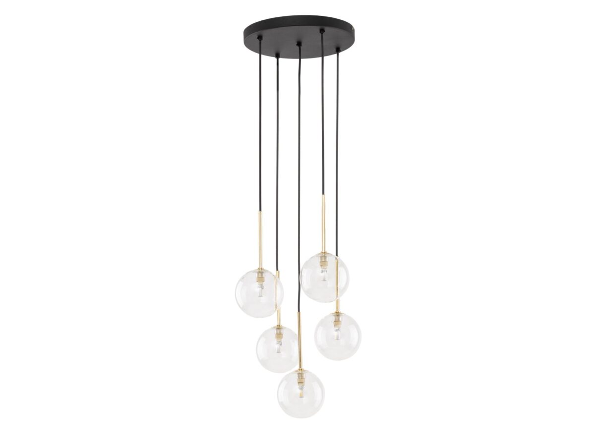 Lampa wisząca Nilos 5-punktowa z kloszami czarno-złota