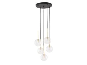 Miniaturka 2 - Lampa wisząca Nilos pięciopunktowa z przezroczystymi szklanymi kloszami i złotymi detalami