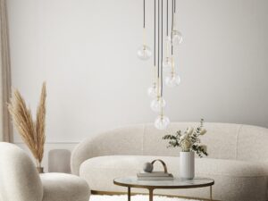 Miniaturka 1 - Siedmiopunktowa lampa wisząca Nilos z przezroczystymi kloszami we wnętrzu