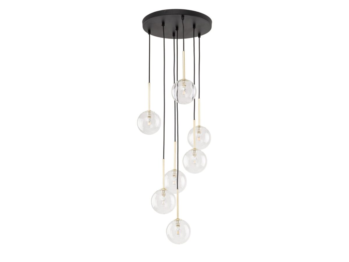 Lampa wisząca Nilos 7-punktowa czarno-złota szklane klosze