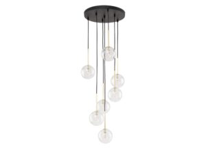 Miniaturka 2 - Lampa wisząca Nilos siedmiopunktowa z transparentnymi szklanymi kloszami i czarną konstrukcją