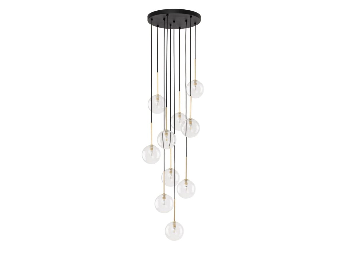Lampa wisząca Nilos 10-punktowa czarno-złota ze szkłem