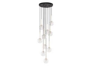 Miniaturka 2 - Lampa wisząca Nilos 10-punktowa z czarną oprawą, złotymi detalami i szklanymi kloszami