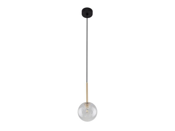 Lampa wisząca Nilos czarno-złota z pojedynczym przezroczystym kulistym kloszem