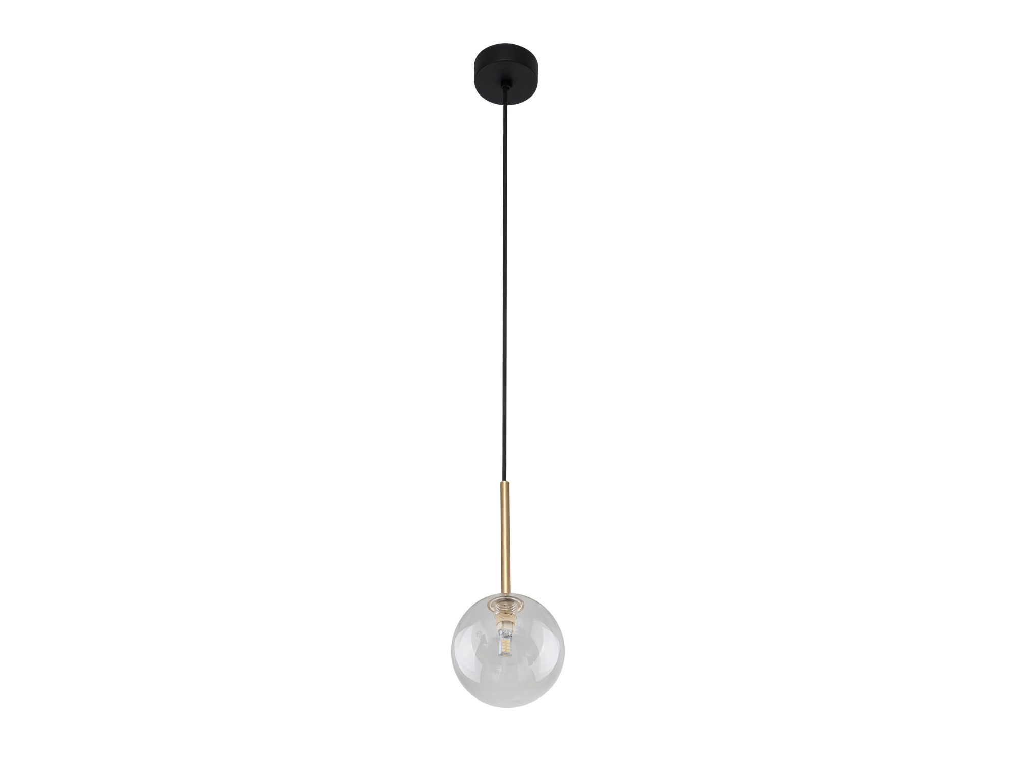 Czarno-złota lampa Nilos z pojedynczą szklaną kulą na białym tle