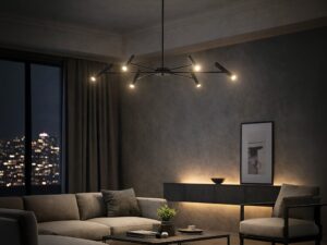 Miniaturka 1 - Czarna lampa wisząca Niva LED 30 W nad stolikiem w nowoczesnym salonie
