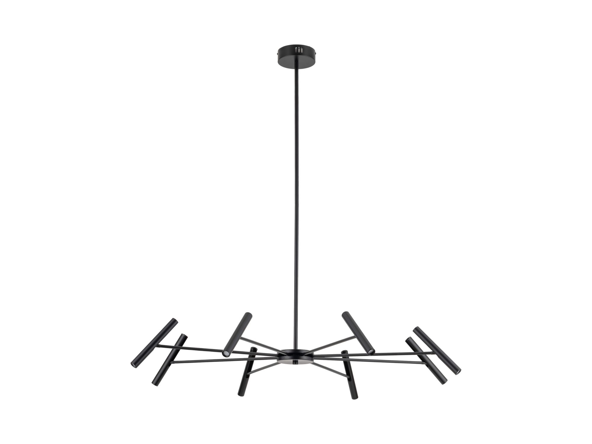 Czarna lampa wisząca Niva LED z ośmioma cylindrycznymi punktami światła