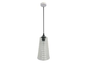 Miniaturka 2 - Lampa wisząca Norinia przezroczysty szklany ryflowany klosz i czarne zawiesie