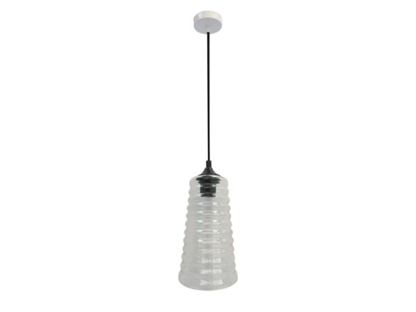 Lampa wisząca Norinia przezroczysty szklany ryflowany klosz i czarne zawiesie