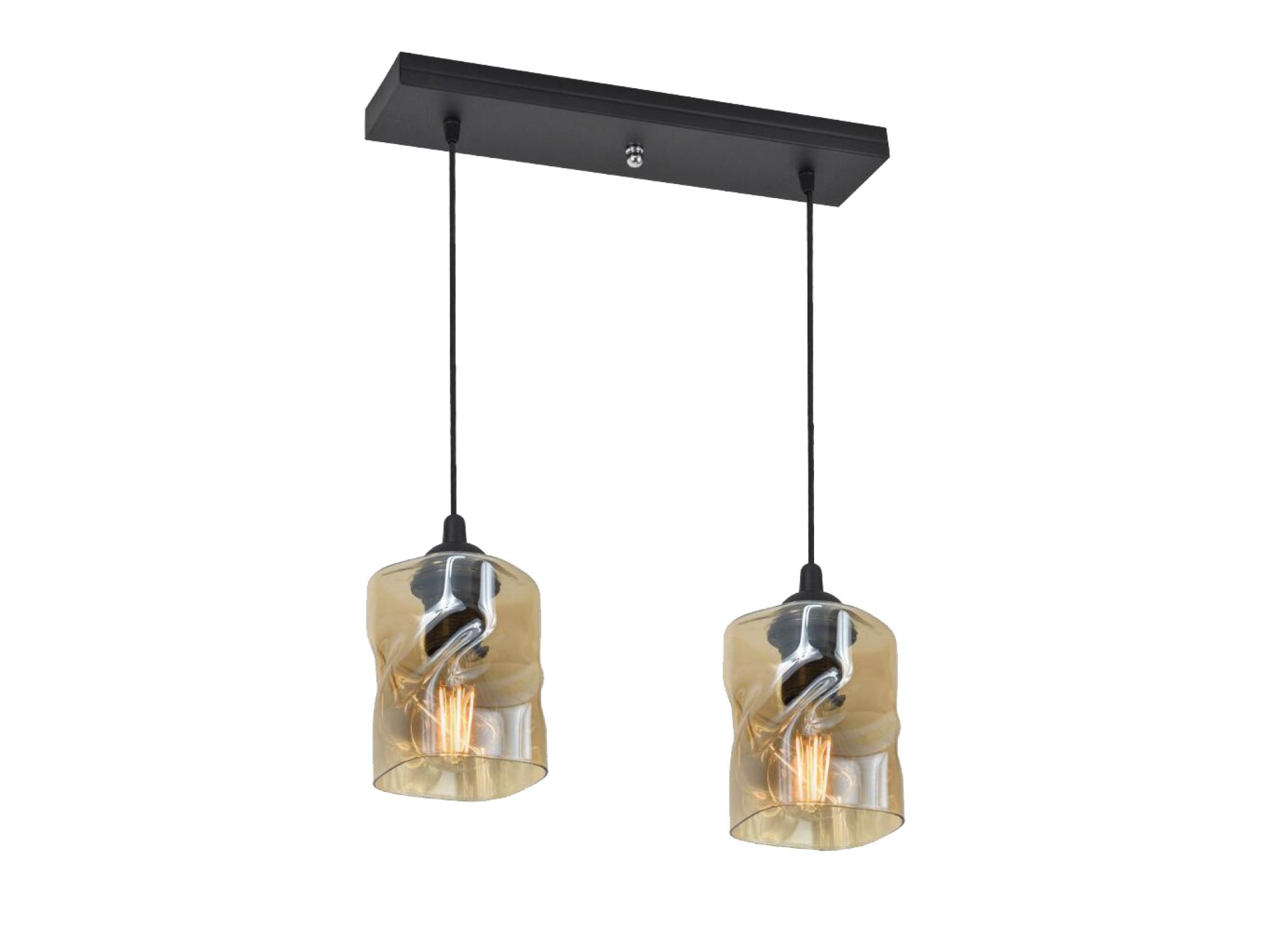 Lampa wisząca Norodira z bursztynowymi kloszami, widok pod kątem na białym tle