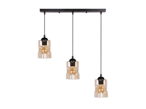 Lampa wisząca Norodira bursztynowe trzy klosze na białym tle