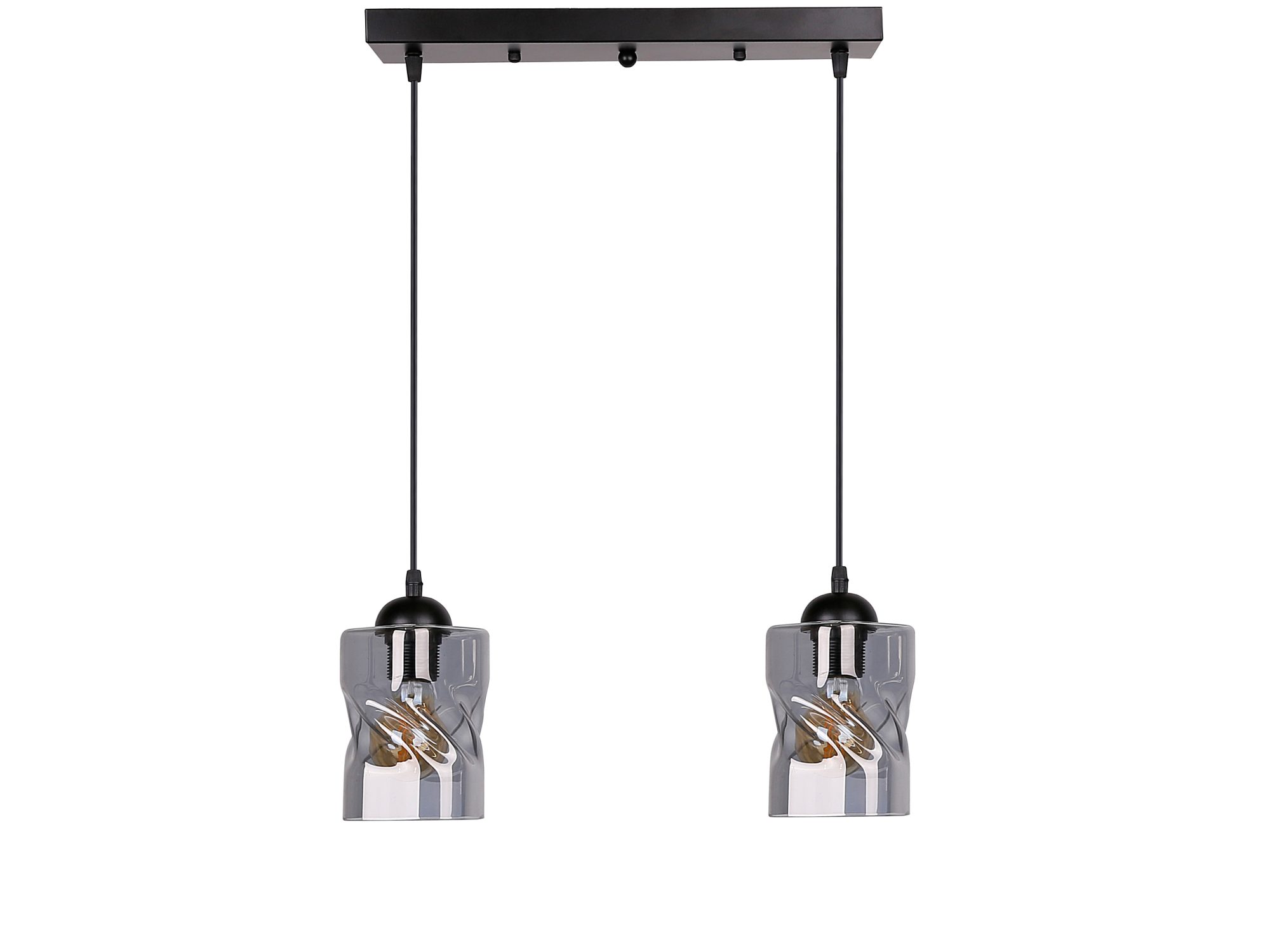 Lampa wisząca Norodira z dwoma przydymionymi szklanymi kloszami na białym tle