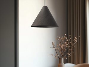 Miniaturka 5 - Lampa wisząca Norovona z hebanowym kloszem nad okrągłym stołem