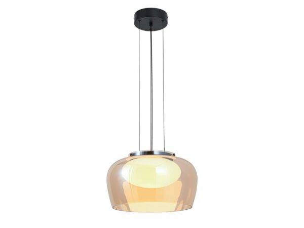 Lampa wisząca Novemora z bursztynowym kloszem i białym dyfuzorem