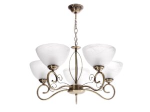 Miniaturka 2 - Lampa wisząca Novereta patyna z pięcioma białymi kloszami