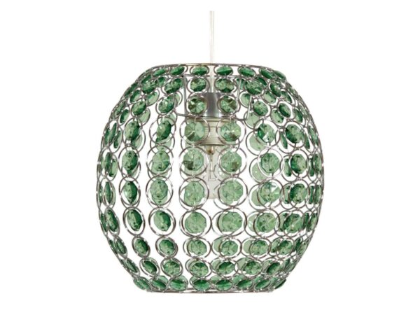 Lampa wisząca Novila z kulistym metalowym kloszem i zielonymi fasetowanymi kryształkami