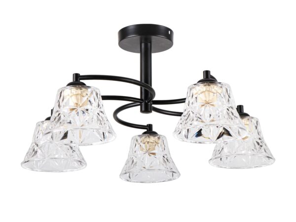 Lampa wisząca Novimo czarna z pięcioma przezroczystymi kloszami akrylowymi
