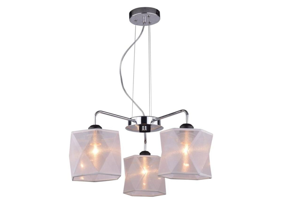 Lampa wisząca Novisina chromowana z białymi abażurami 3×E27