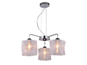 Miniaturka 3 - Lampa wisząca Novisina chromowana z trzema białymi geometrycznymi abażurami – widok frontowy