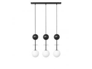 Miniaturka 2 - Lampa wisząca OIO A 3L czarna z trzema szklanymi kloszami i drewnianymi kulami