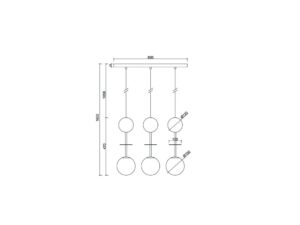 Miniaturka 4 - Rysunek wymiarowy lampy wiszącej OIO A 3L – listwa 60 cm, trzy klosze