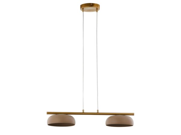 Lampa wisząca Olaf 2 złota z kloszami w kolorze ciepły beż na białym tle