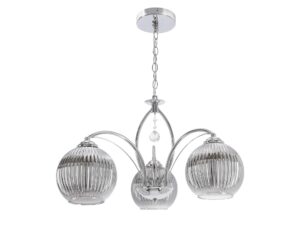 Miniaturka 2 - Lampa wisząca Oledino chromowana z trzema prążkowanymi kulistymi szklanymi kloszami
