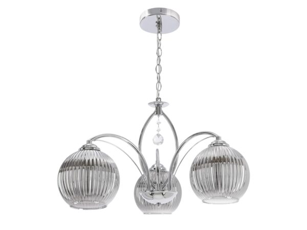Lampa wisząca Oledino chromowana z trzema prążkowanymi kulistymi szklanymi kloszami