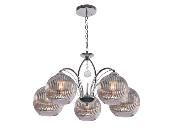Lampa wisząca Oledino chromowana z pięcioma szklanymi kloszami
