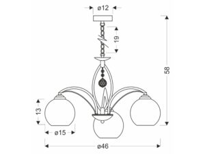 Miniaturka 1 - Rysunek wymiarowy lampy wiszącej Oledino 46 cm z trzema kloszami