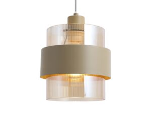 Miniaturka 3 - Zbliżenie ryflowanego szklanego klosza i beżowej opaski lampy Olemira