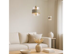 Miniaturka 2 - Jednopunktowa lampa wisząca Olemira w jasnym salonie nad stolikiem