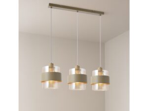 Miniaturka 1 - Beżowa lampa wisząca Olemira z trzema kloszami we wnętrzu w jasnych kolorach
