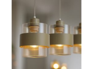 Miniaturka 2 - Trzypunktowa beżowa lampa Olemira w aranżacji salonu