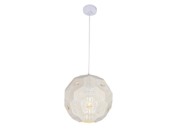 Lampa wisząca Olitona biała z kulistym perforowanym metalowym kloszem
