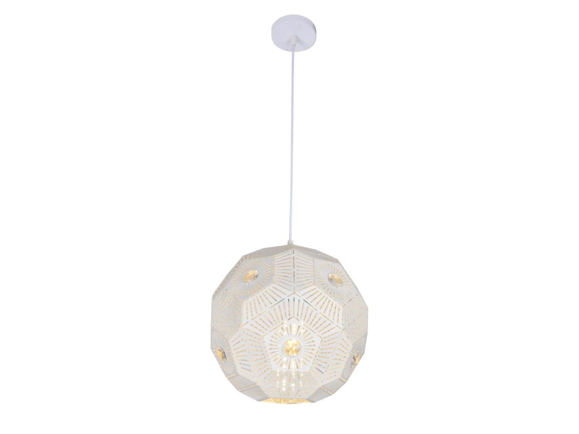 Lampa wisząca Olitona biała z kulistym perforowanym metalowym kloszem