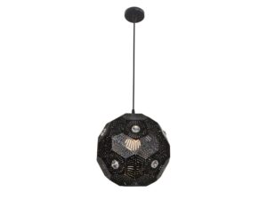 Miniaturka 1 - Lampa wisząca Olitona czarna z geometrycznym perforowanym kloszem i kryształkami