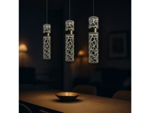 Miniaturka 4 - Złota lampa Oloneta LED 24 W, trzy zwisy w jadalni