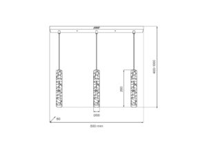 Miniaturka 5 - Rysunek wymiarowy lampy wiszącej Oloneta 24 W z trzema zwisami