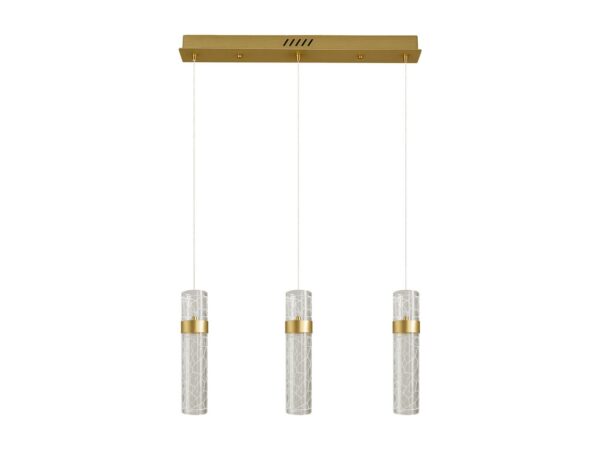 Lampa wisząca Oloneta LED 24 W, trzy zwisy na złotej listwie na białym tle