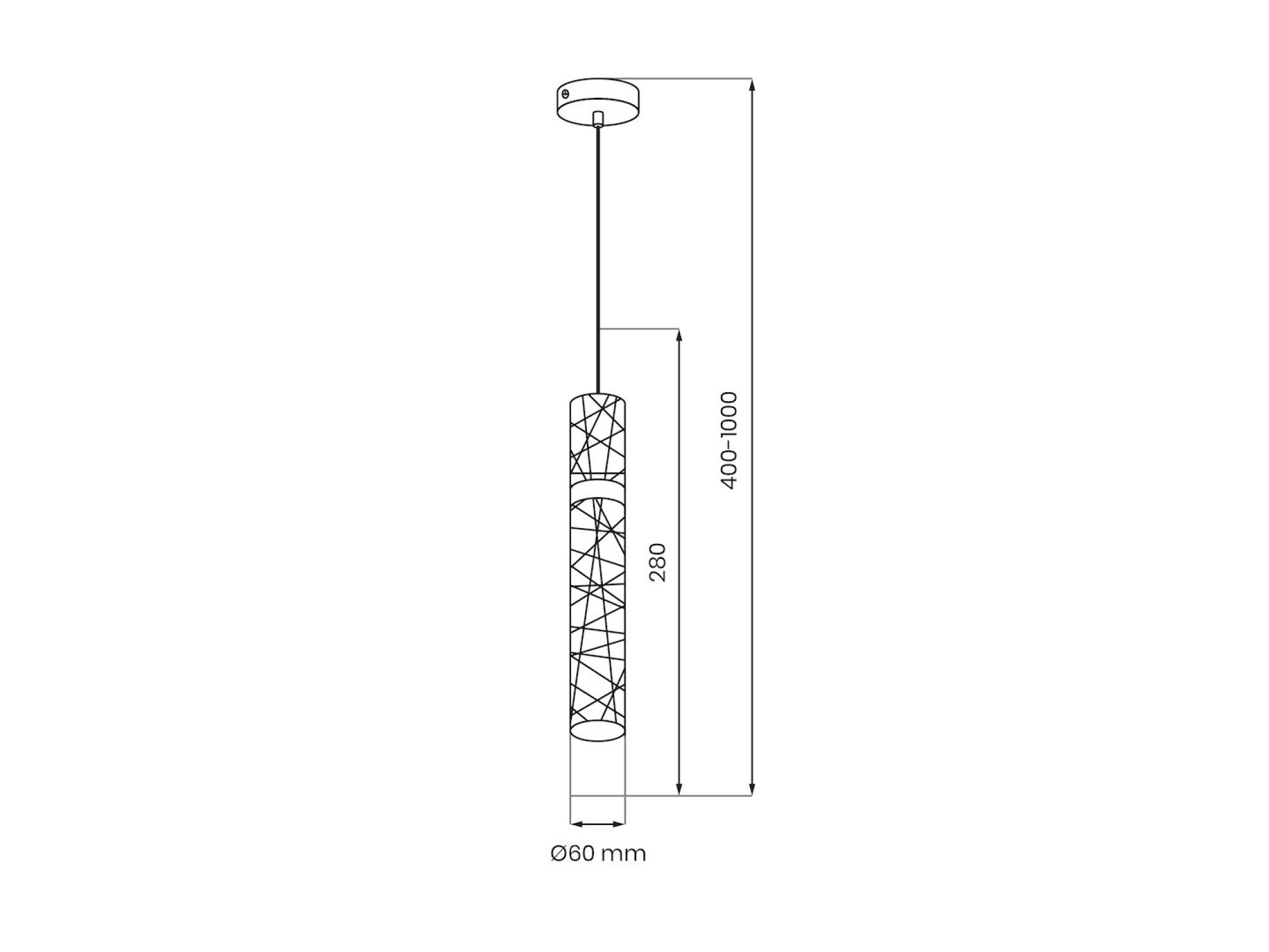 Rysunek wymiarowy lampy Oloneta LED 8 W z jednym zwisem