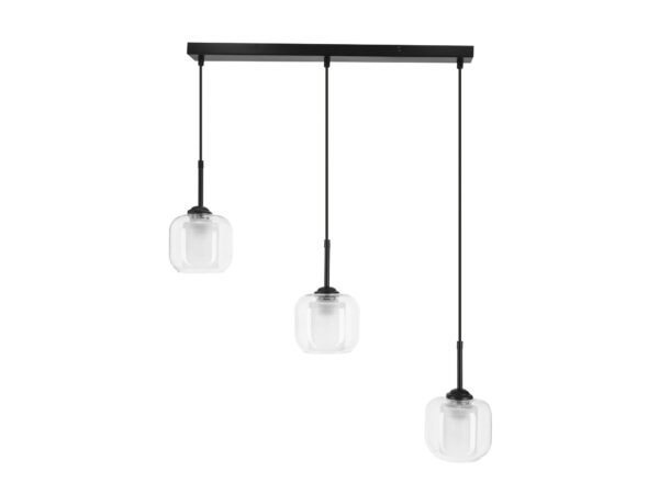 Lampa wisząca Olorona czarna trzy przezroczyste piaskowane klosze