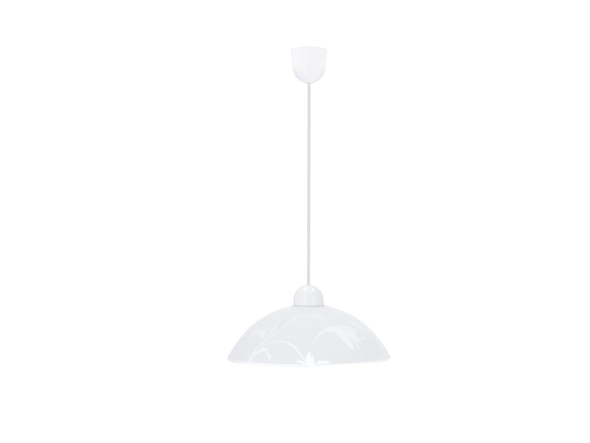 Lampa wisząca Omalia biała ze szklanym kloszem we wzór łukowy