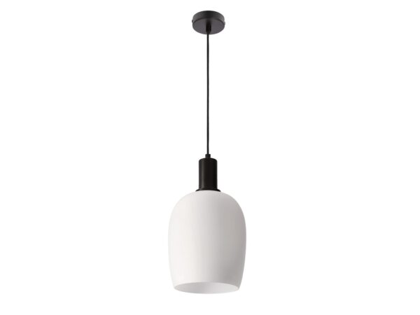 Lampa wisząca Omedona z białym szklanym kloszem i czarnym zawieszeniem